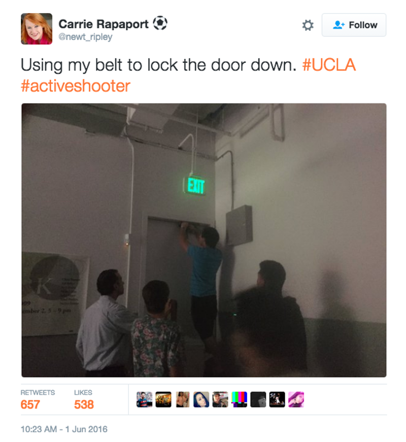 Illustration for article titled UCLA Students on Active Shooter Lockdown Are Engineering the Hell Out of Doors Without Locks
